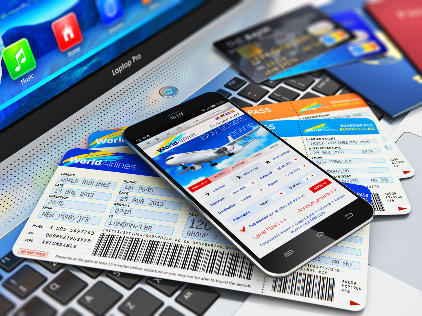 a smartphone placed on flight tickets