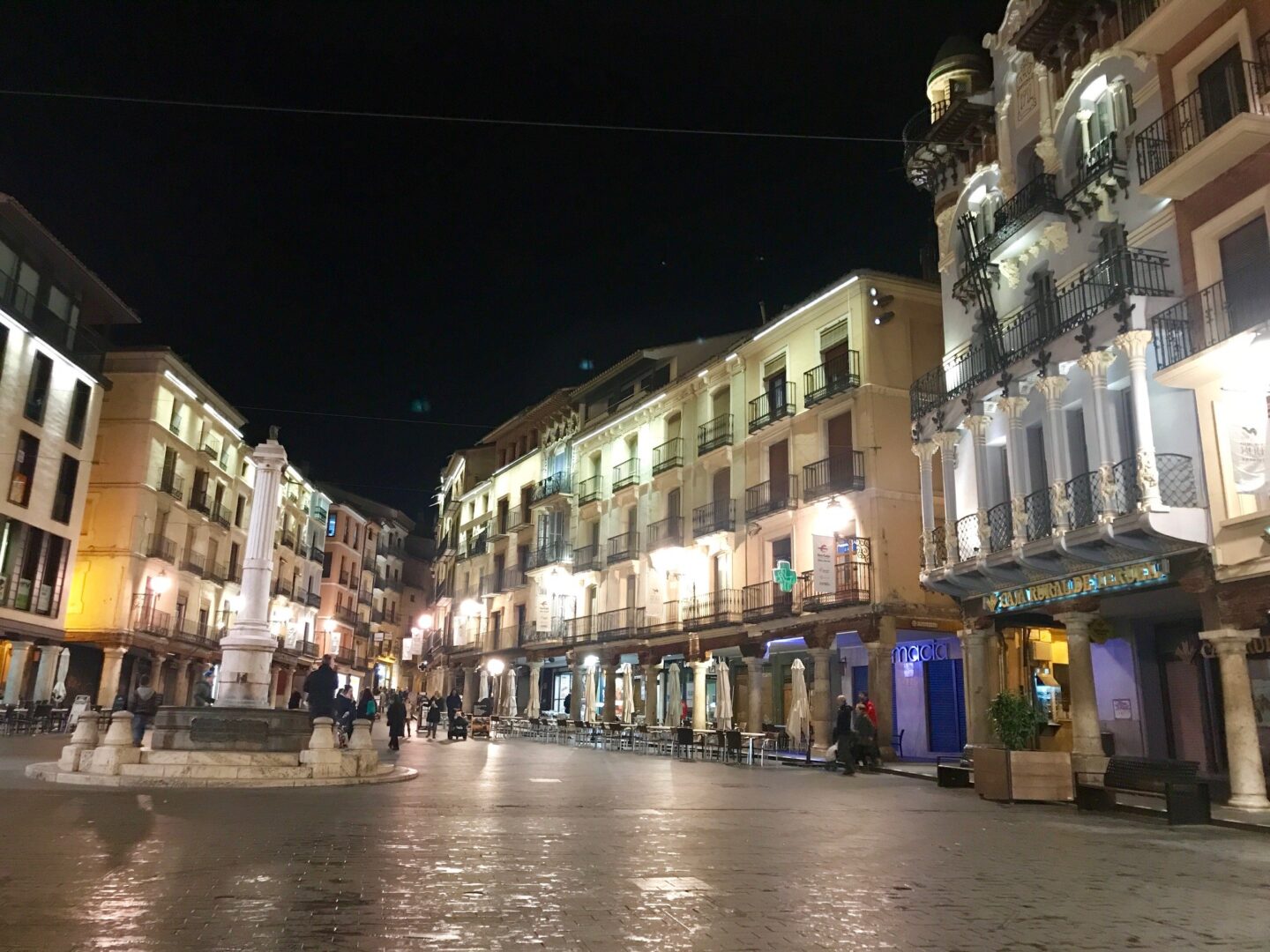 Night picture of Plaza del Turico in Teruel, Spain.