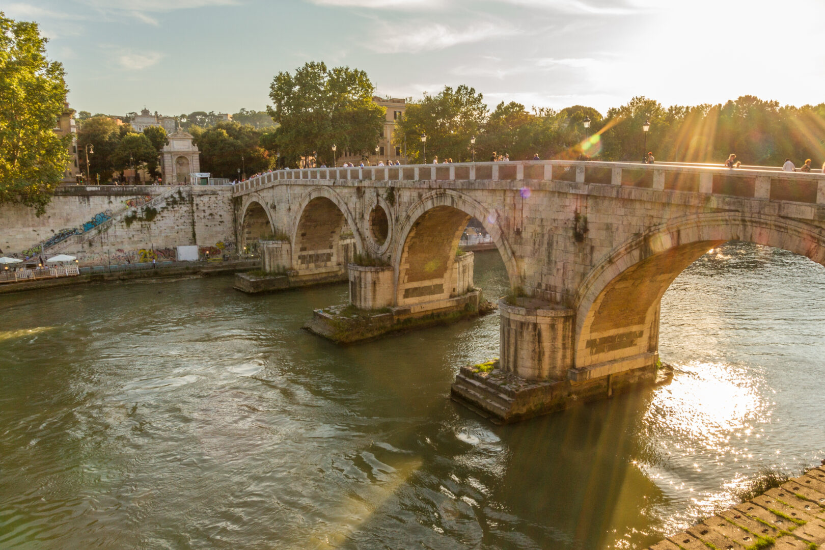 a morning view of the historic bridge in Italy
