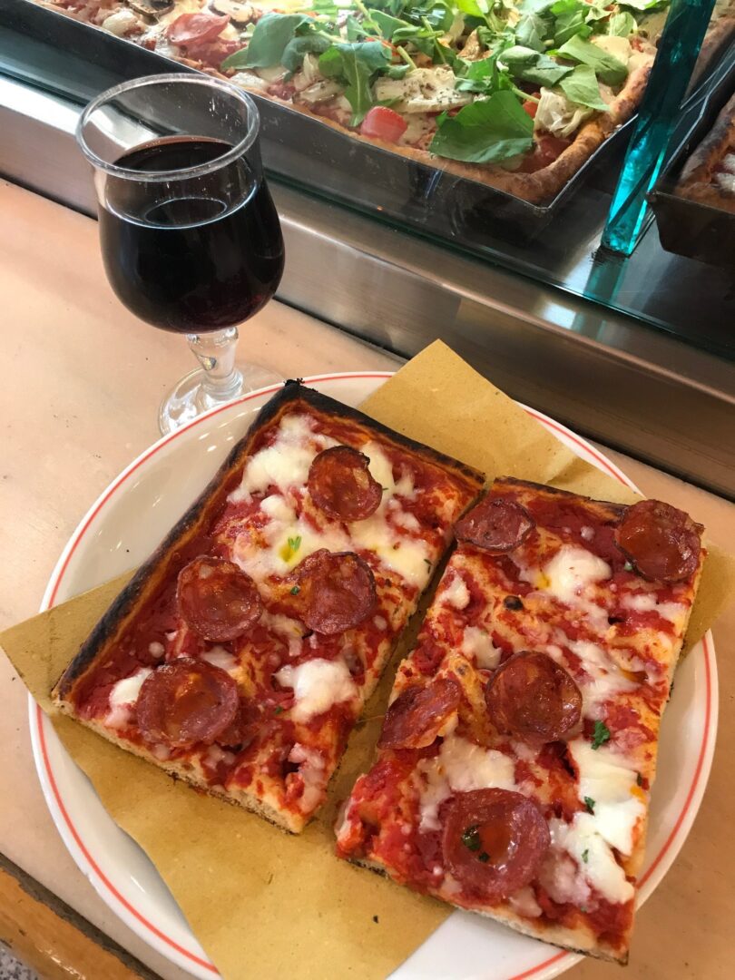 Wine and pizza for lunch in Florence. 