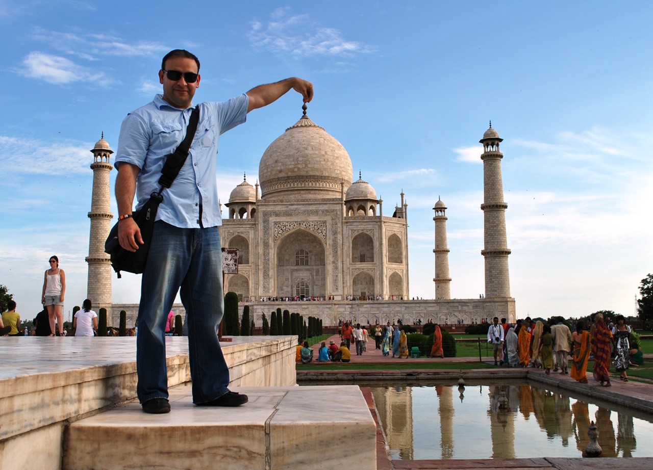 Sam Garza at the Taj Mahal in India.