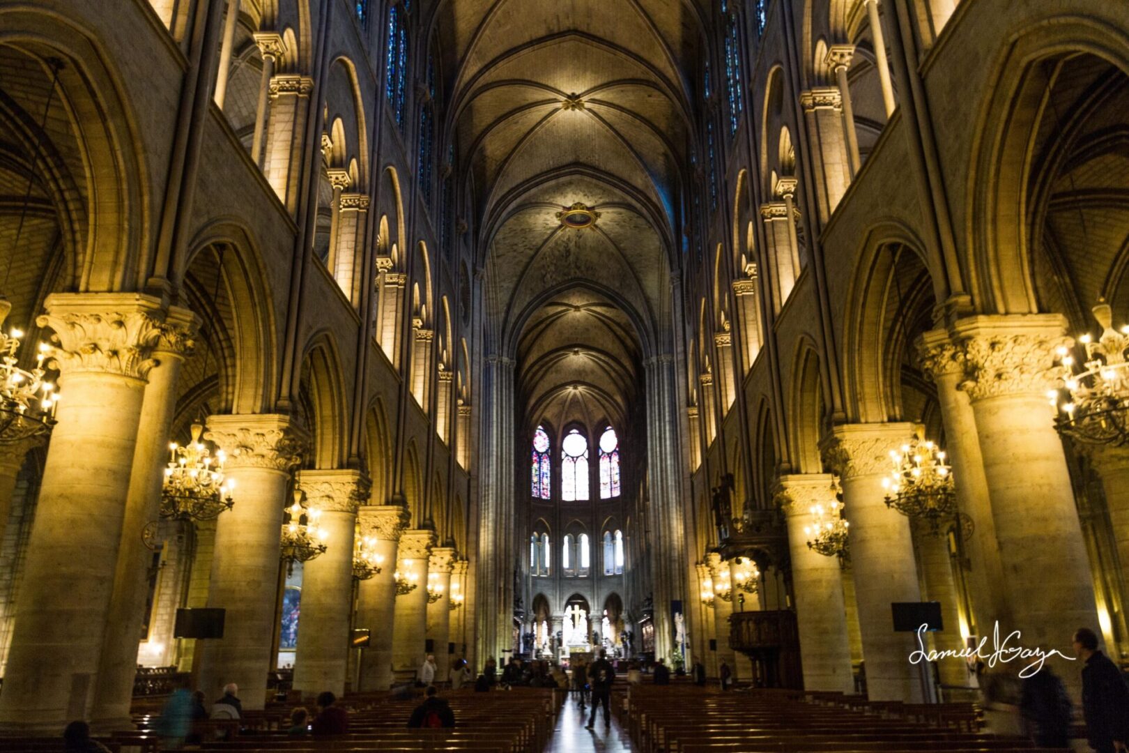 Interior of the Cahtedral of Notre Dame in Paris.